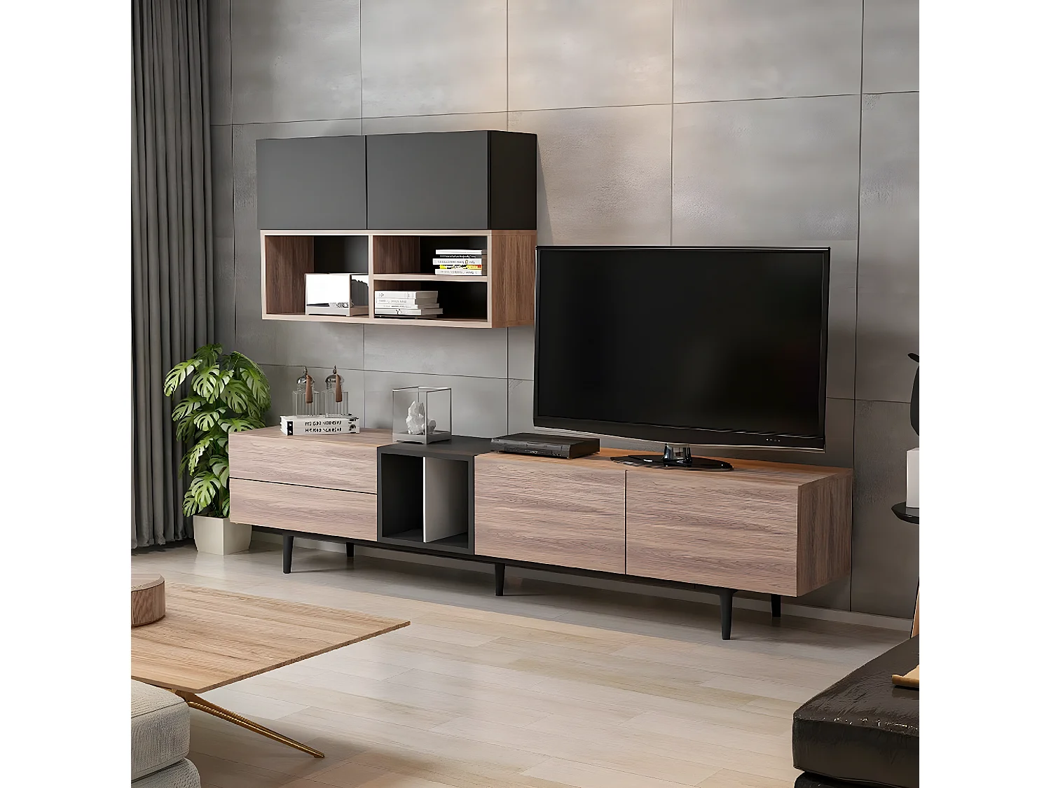 Meuble TV Elettra, Pin, 195x37x90 cm, EPIKASA