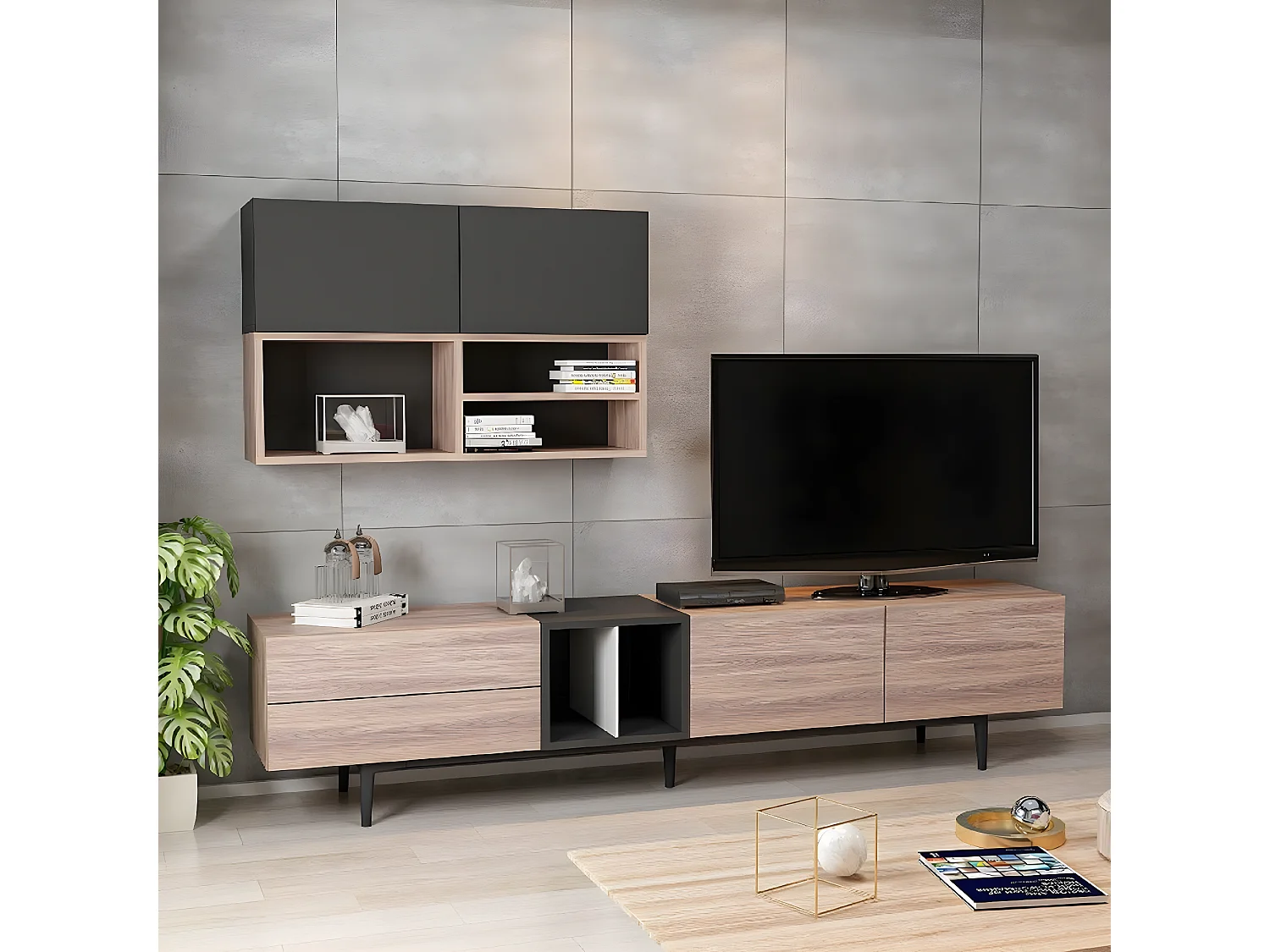 Meuble TV Elettra, Pin, 195x37x90 cm, EPIKASA