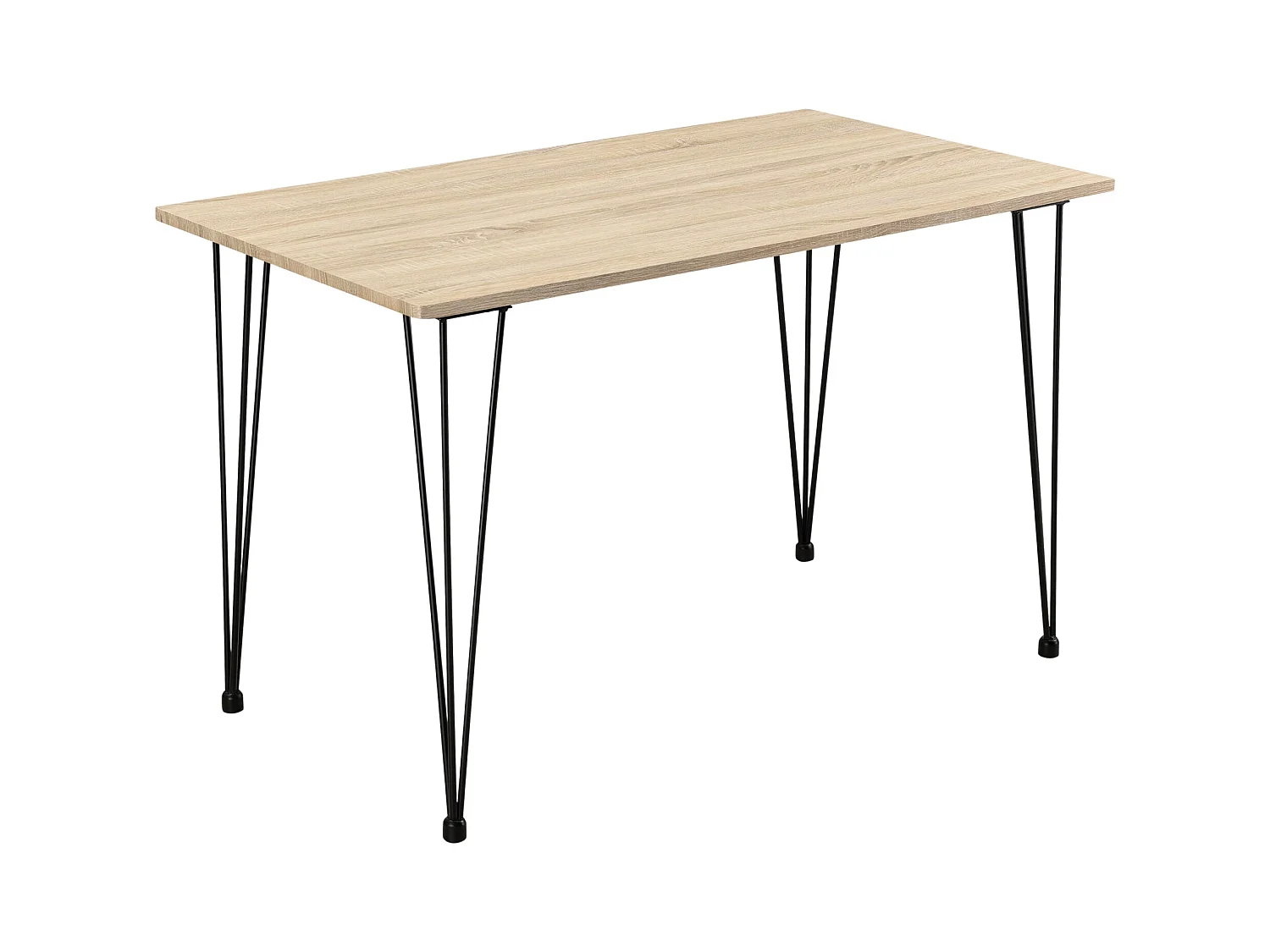 Mesa de cocina salón comedor para 4 personas Tapa de MDF patas de horquilla de acero 120 x 70 x 75 cm efecto roble y negro 03_0004274