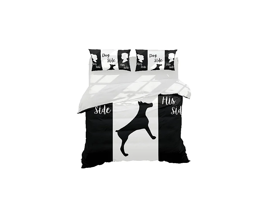 Parure Copripiumino Matrimoniale Animali Cane Lato - Nero, Bianco - 200 x 250 cm - EPIKASA
