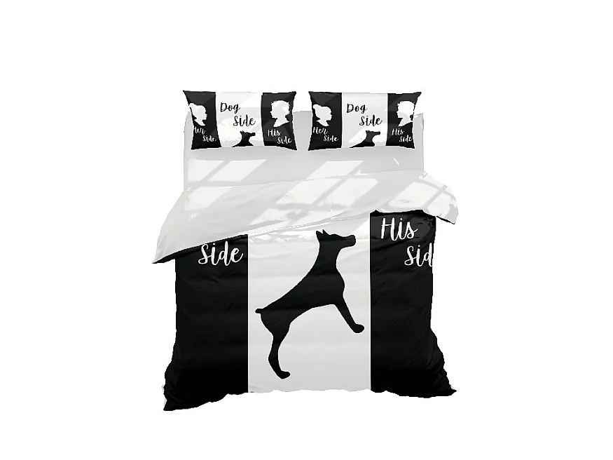 Parure Copripiumino Matrimoniale Animali Cane Lato - Nero, Bianco - 200 x 250 cm - EPIKASA