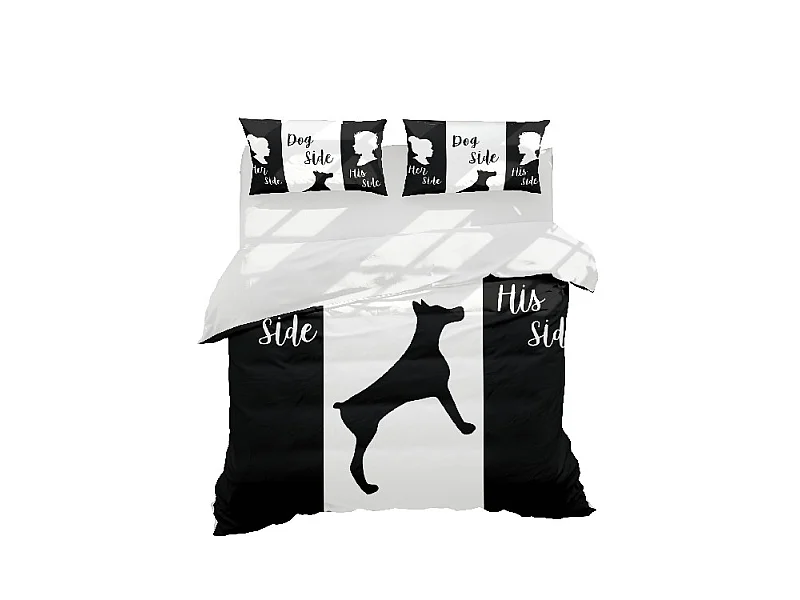 Parure Copripiumino Matrimoniale Animali Cane Lato - Nero, Bianco - 200 x 250 cm - EPIKASA