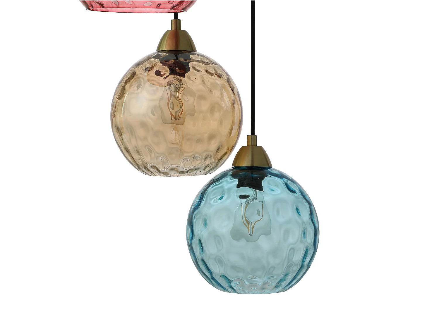 Lustre em metal e vidro colorido, 5 globos, C40xA120 cm dourado e multicolor - SUSANNE