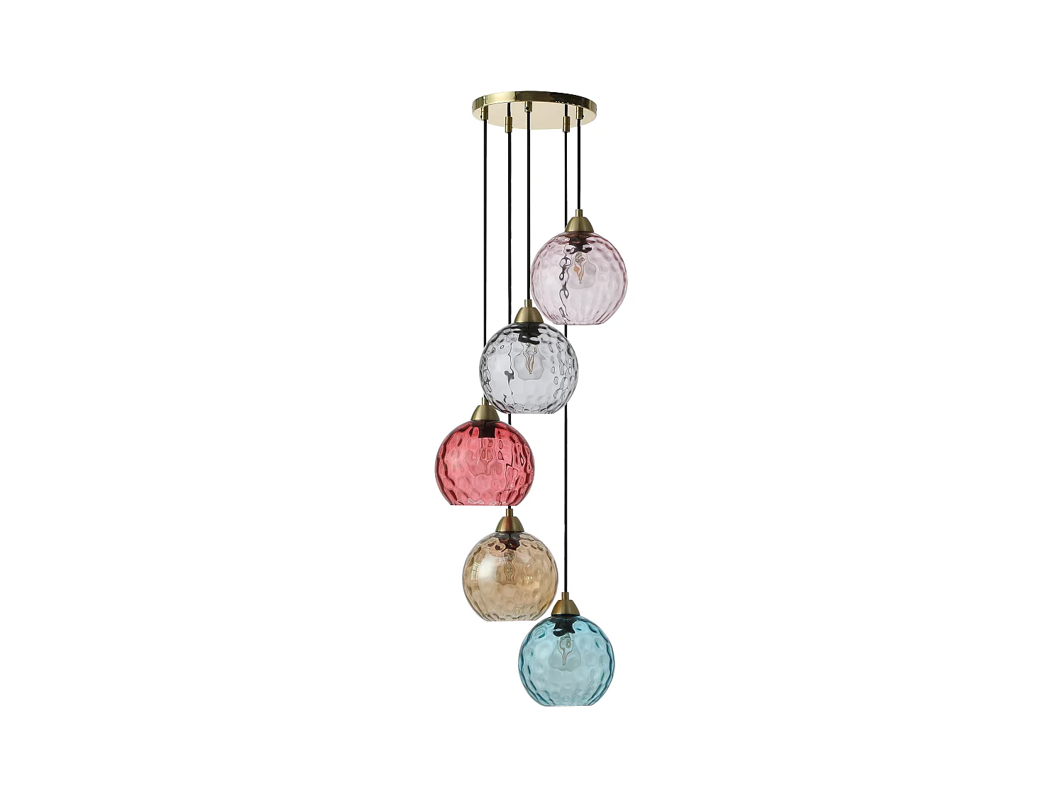 Lustre en métal et verre coloré -  5 globes - L. 40 x H. 120 cm - Doré et multicolore - SUSANNE