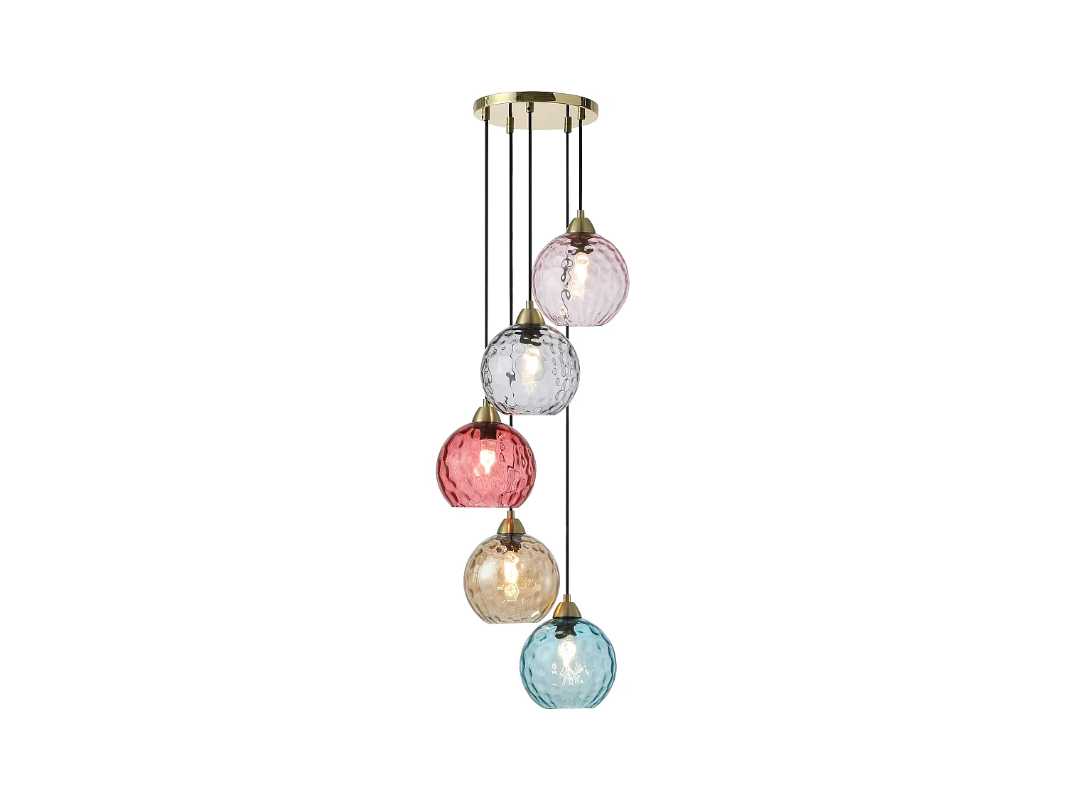 Lustre en métal et verre coloré -  5 globes - L. 40 x H. 120 cm - Doré et multicolore - SUSANNE