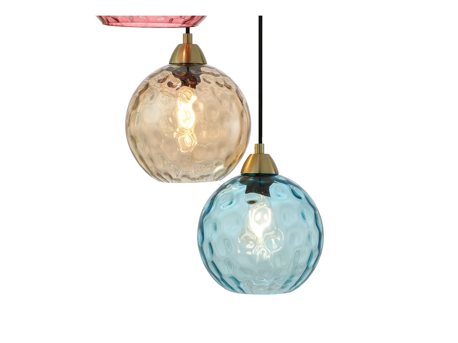 Lustre en métal et verre coloré -  5 globes - L. 40 x H. 120 cm - Doré et multicolore - SUSANNE