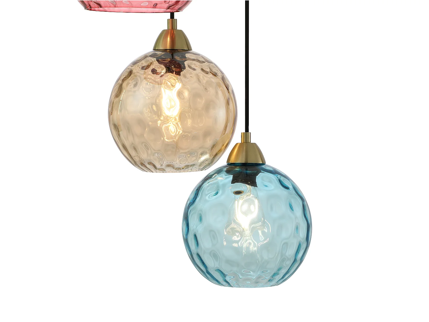 Lustre en métal et verre coloré -  5 globes - L. 40 x H. 120 cm - Doré et multicolore - SUSANNE