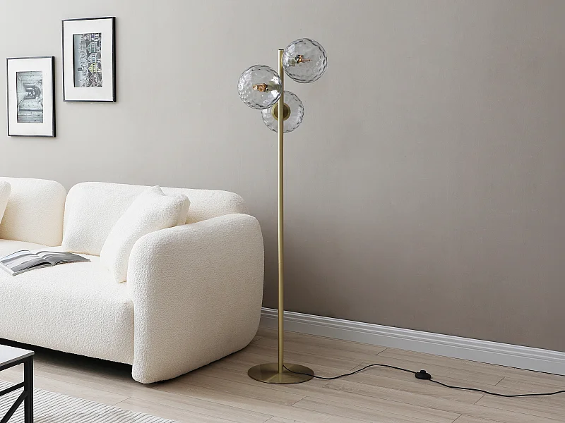 Lampada da terra 3 sfere L. 30 x P. 40 x H. 150 cm in Metallo e Vetro fumé Dorato - SUSANNE