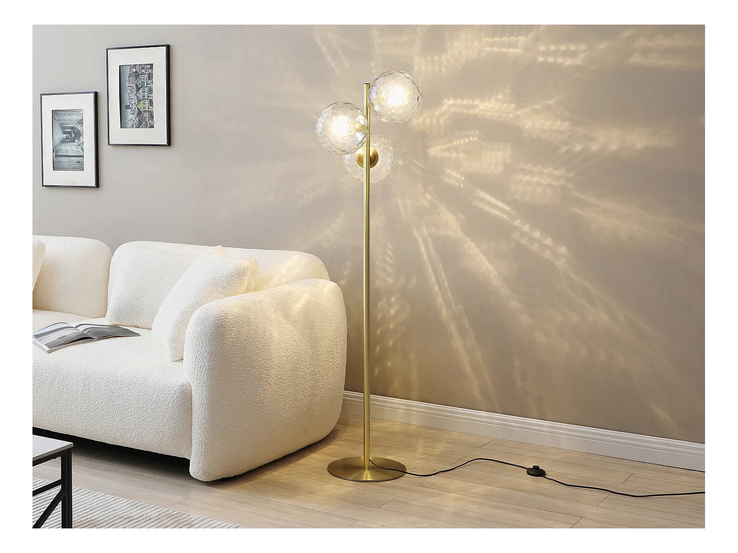 Stehleuchte - Metall & Rauchglas - 3 Kugeln - 30 x 40 x 150 cm - Goldfarben - SUSANNE