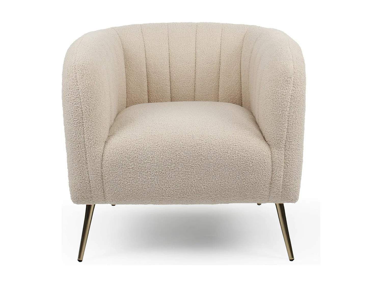 Fauteuil moderne Bombaro pieds métal doré et Tissu bouclette Beige