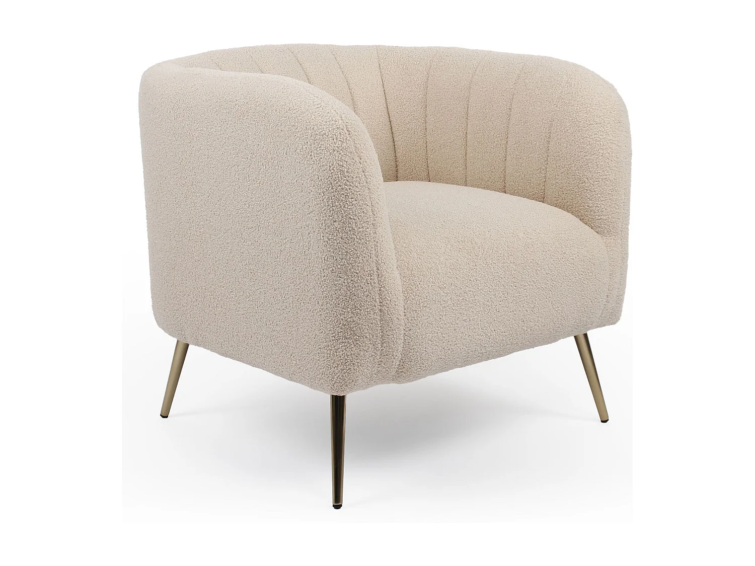 Fauteuil moderne Bombaro pieds métal doré et Tissu bouclette Beige