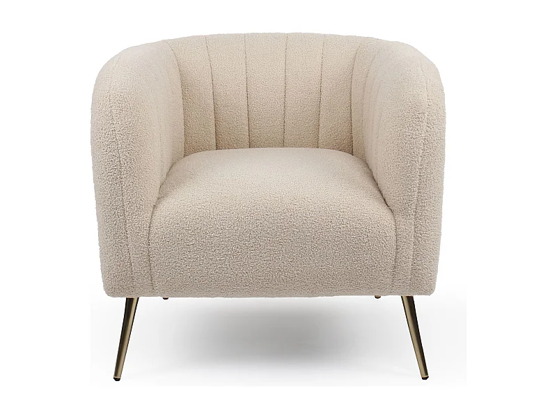 Fauteuil moderne Bombaro pieds métal doré et Tissu bouclette Beige