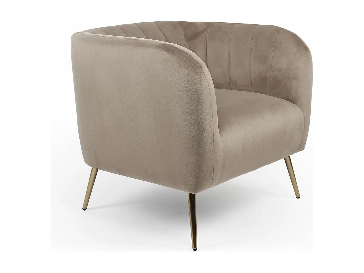 Fauteuil moderne Bombaro pieds métal doré et Velours Taupe