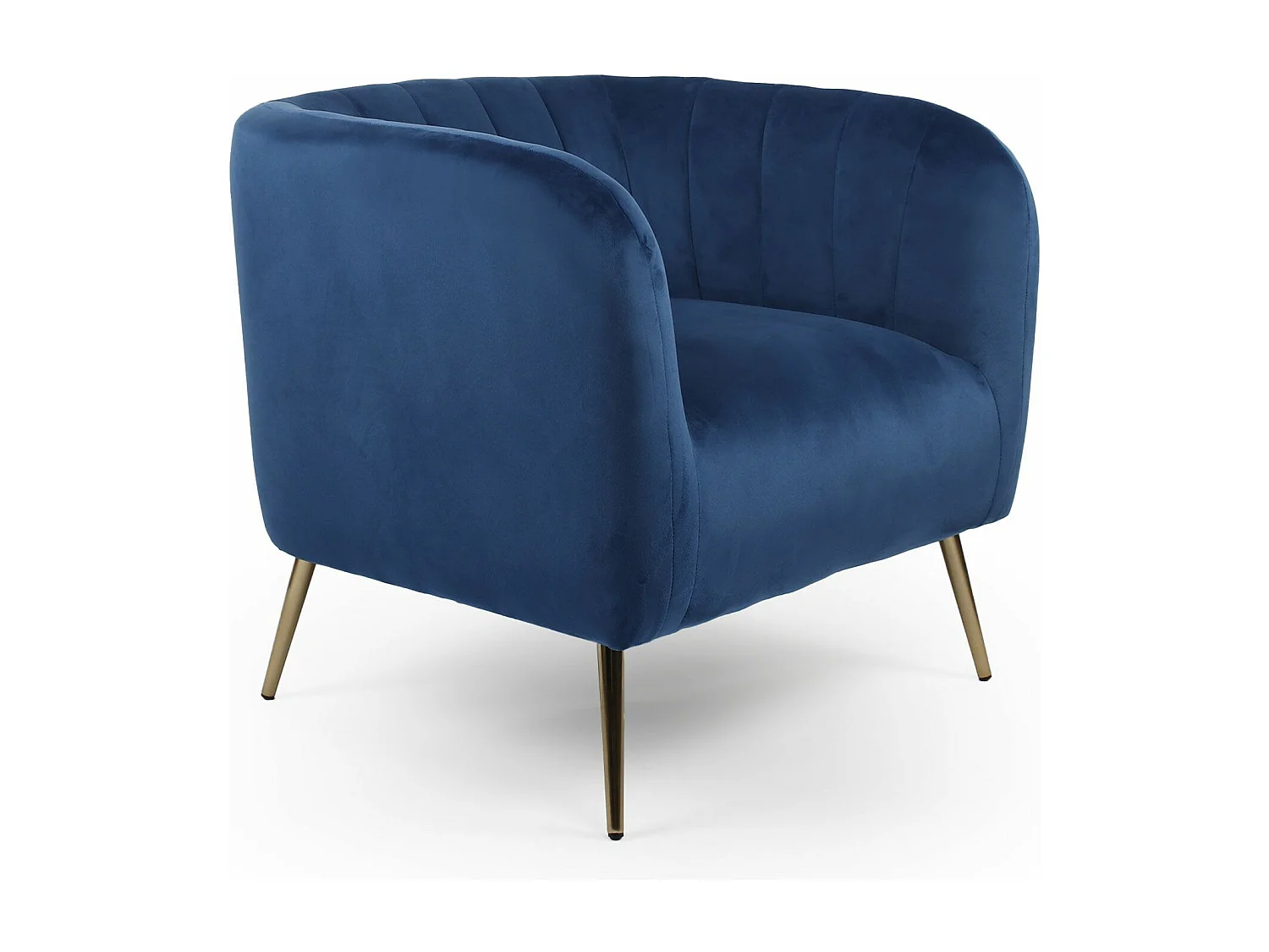 Fauteuil moderne Bombaro pieds métal doré et Velours Bleu