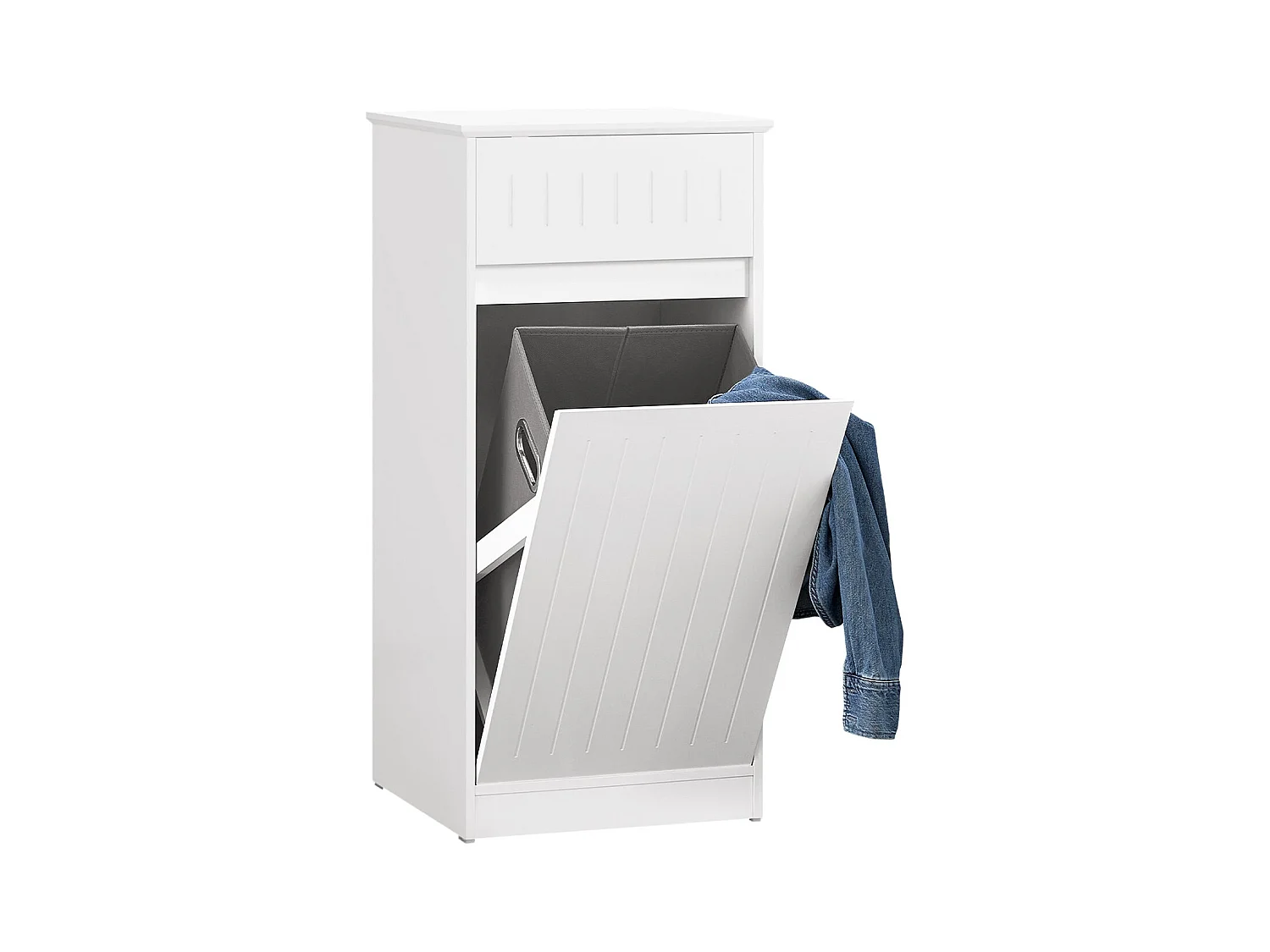 SoBuy BZR110-W Armoire à linge, Corbeille à Linge, Meuble Bas de Salle de Bain, Meuble de Rangement avec 1 Tiroir et 1 Panier à Linge Amovible, Blanc