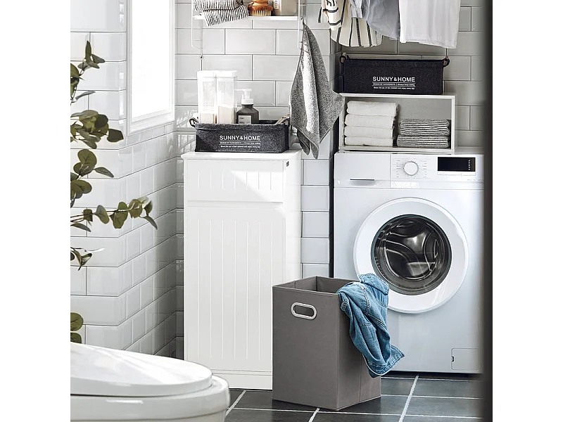 SoBuy BZR110-W Armoire à linge, Corbeille à Linge, Meuble Bas de Salle de Bain, Meuble de Rangement avec 1 Tiroir et 1 Panier à Linge Amovible, Blanc