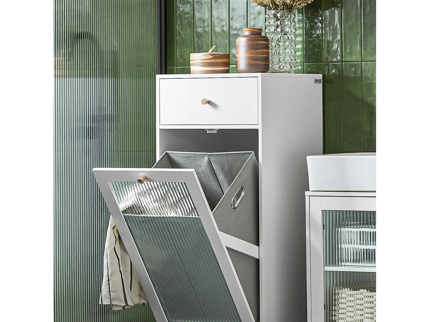 SoBuy BZR116-W Badkamerkast, Kolomkast, Lade Kast, Ladenkast, Waskast, Badkamer Halfhoge Opbergkast