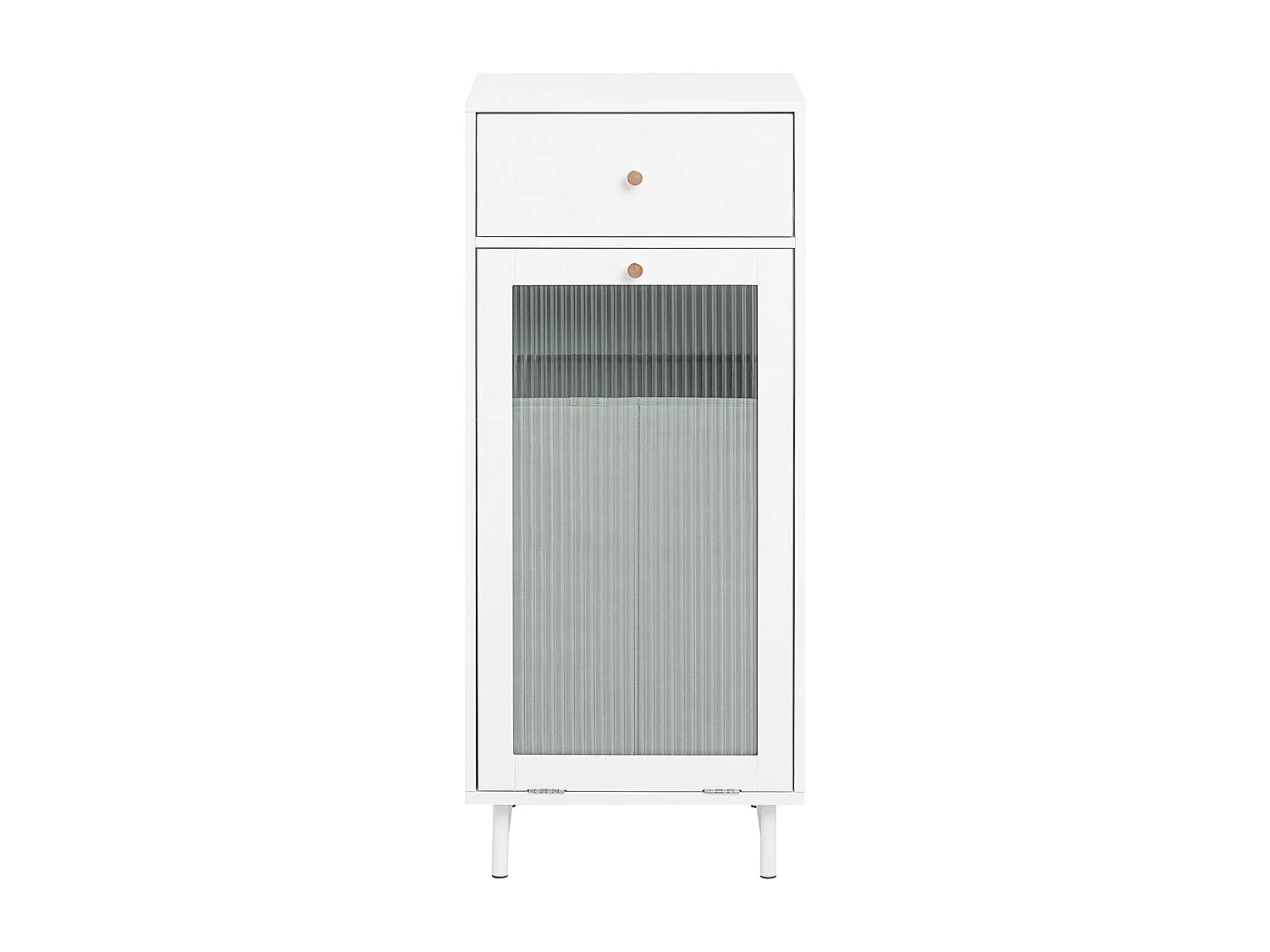 SoBuy BZR116-W Armoire à Linge Meuble Bas de Salle de Bain sur Pieds Meuble Salle de Bain avec 1 tiroir, 1 Porte en Verre et 1 Panier à Linge Amovible
