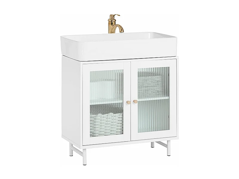 SoBuy wastafelmeubel, onder wastafelmeubel, vrijstaande wastafelopbergkast met 2 glazen deuren, 60x30x58 cm, wit, BZR115-W