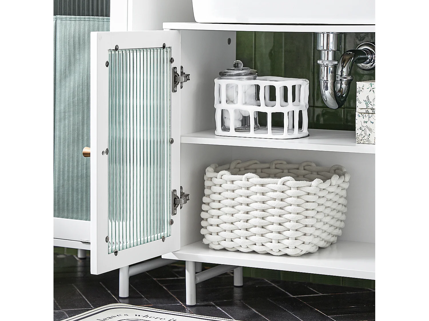 Mobile Sottolavabo Con Ante In Vetro Mobile Bagno Mobile Sottolavabo Bianco 60x30x58cm BZR115-W SoBuy