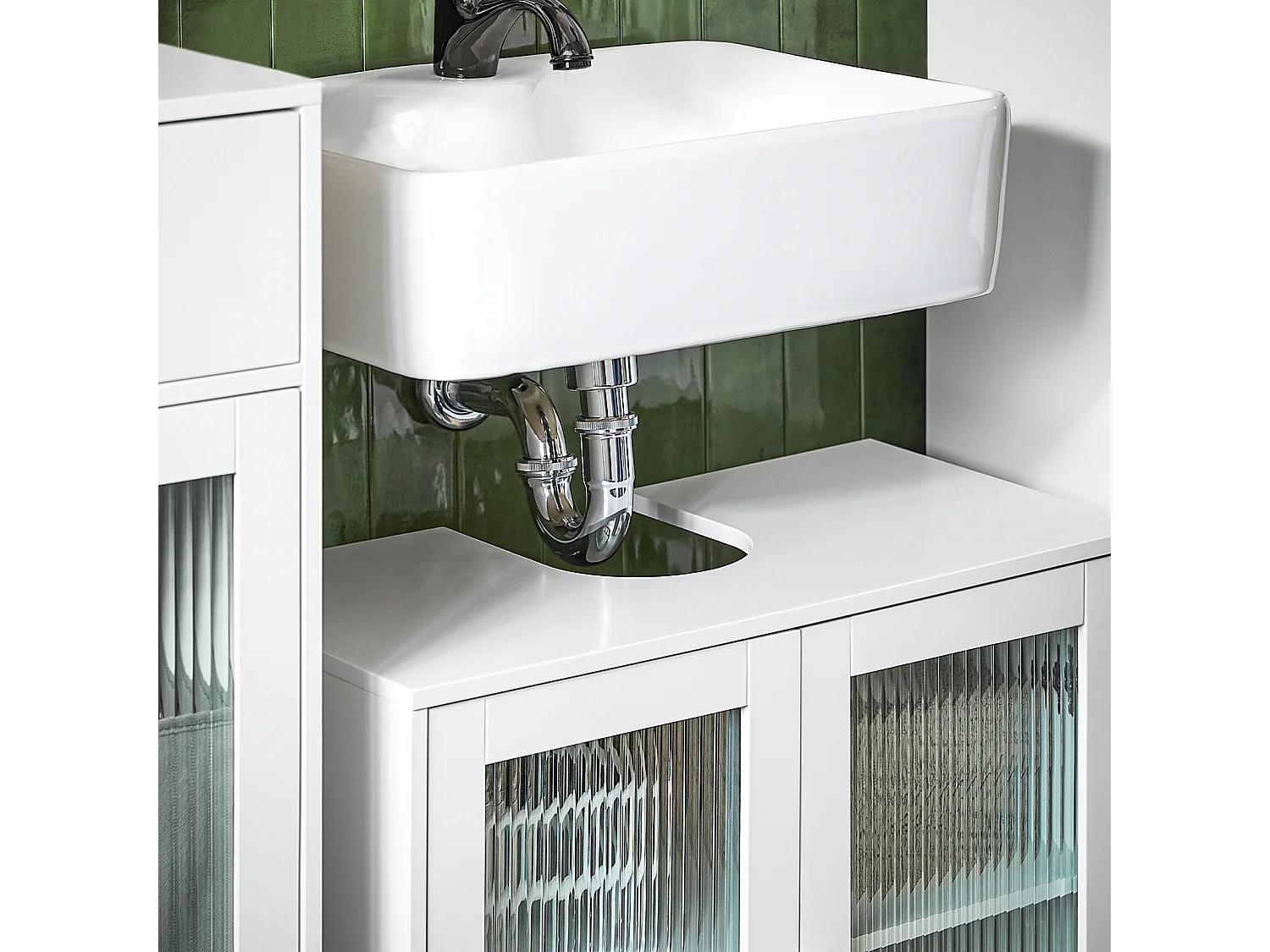 Mobile Sottolavabo Con Ante In Vetro Mobile Bagno Mobile Sottolavabo Bianco 60x30x58cm BZR115-W SoBuy