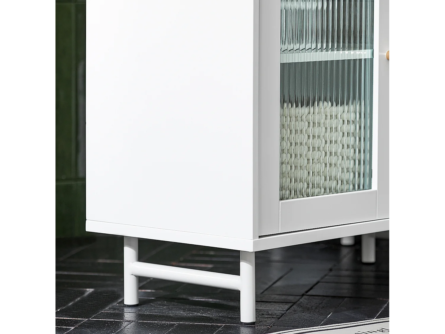SoBuy Meuble sous Lavabo Salle de Bain, Meuble sous Évier, Armoire de Rangement pour Vasque sur Pieds avec 2 Portes en Verre, 60x30x58 cm, Blanc, BZR115-W