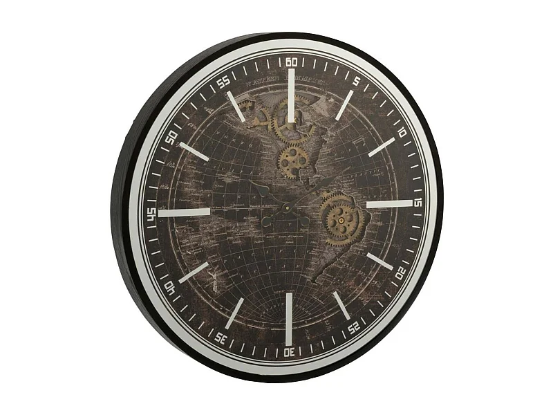 Horloge Murale "Mappemonde" 80cm Or & Noir