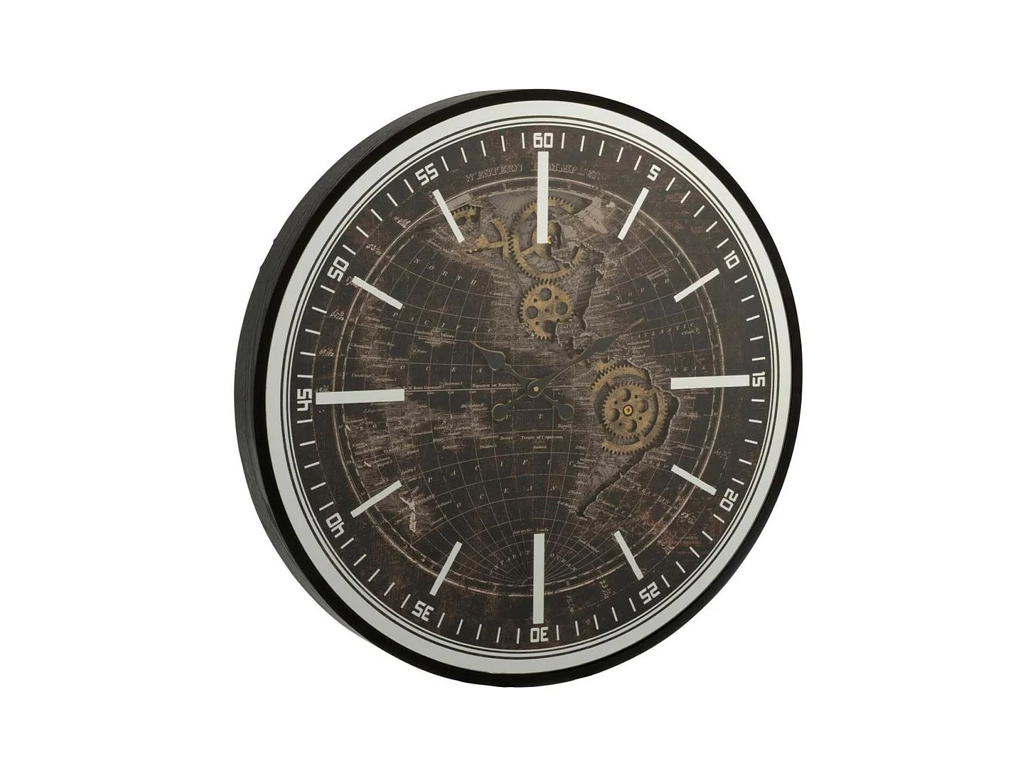Horloge Murale "Mappemonde" 80cm Or & Noir