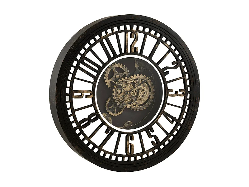 Horloge Murale "Mécanisme Miroir" 60cm Noir & Or