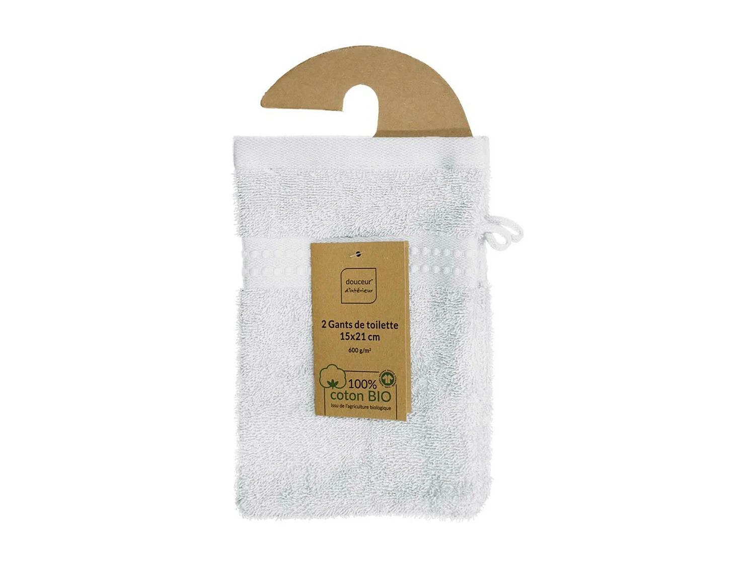 Lot de 2 Gants de Toilette "Excellence" 15x21cm Neige