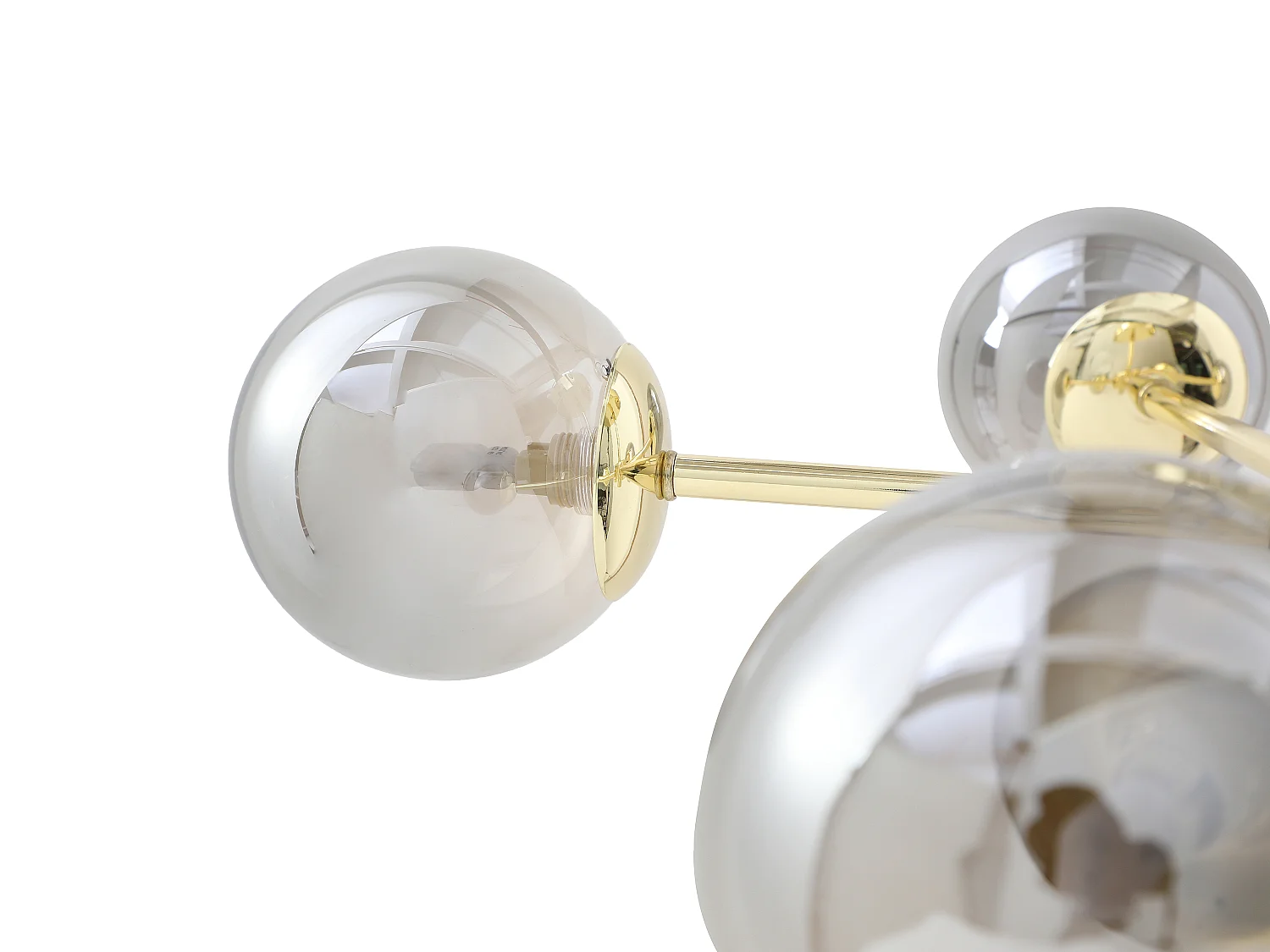 Candeeiro de teto em metal e vidro fumado brilhante 5 globos, D58,5 x A21 cm dourado - SOFIA