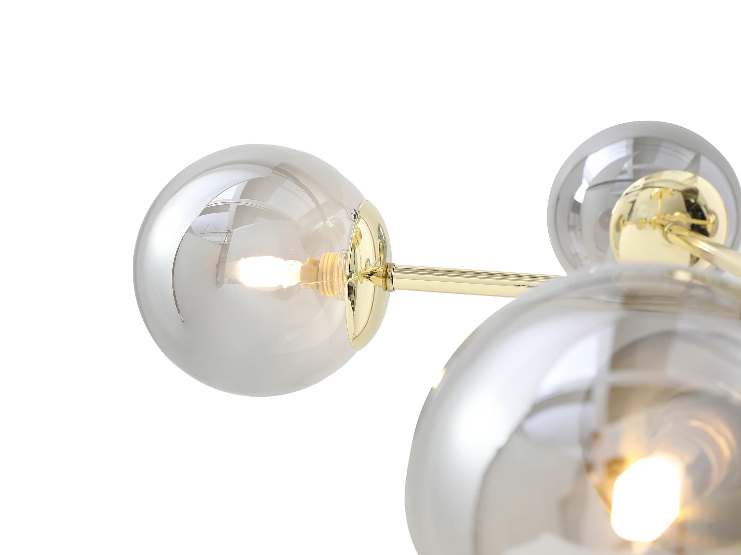 Candeeiro de teto em metal e vidro fumado brilhante 5 globos, D58,5 x A21 cm dourado - SOFIA