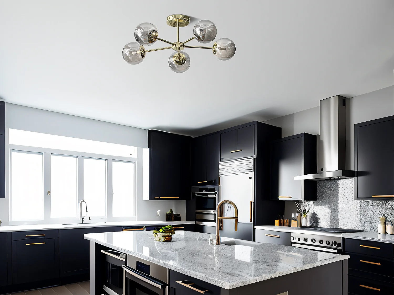 Lámpara de techo de metal y vidrio ahumado brillante - 5 globos - D. 58,5 x Alt. 21 cm - Dorado - SOFIA