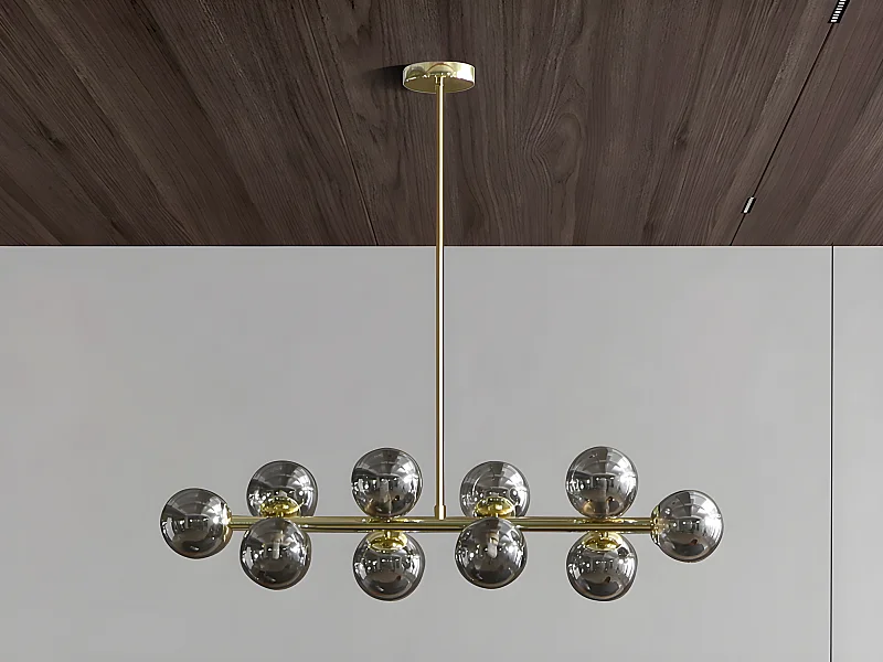 Lámpara de metal y vidrio ahumado brillante - 10 globos - L. 94 x Prof. 23 x A. 88 cm - Dorado - SOFIA