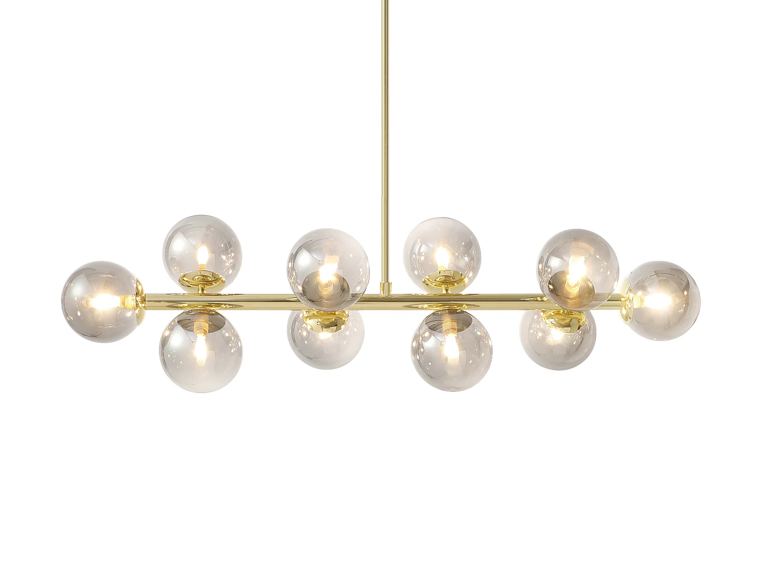 Hängeleuchte - Metall & Rauchglas glänzend - 10 Kugeln - 94 x 23 x 88 cm - Goldfarben - SOFIA