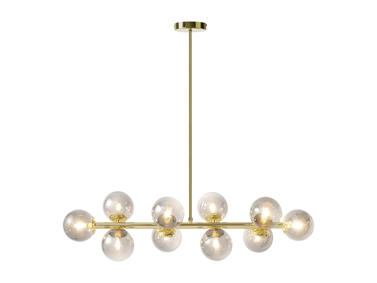 Hängeleuchte - Metall & Rauchglas glänzend - 10 Kugeln - 94 x 23 x 88 cm - Goldfarben - SOFIA
