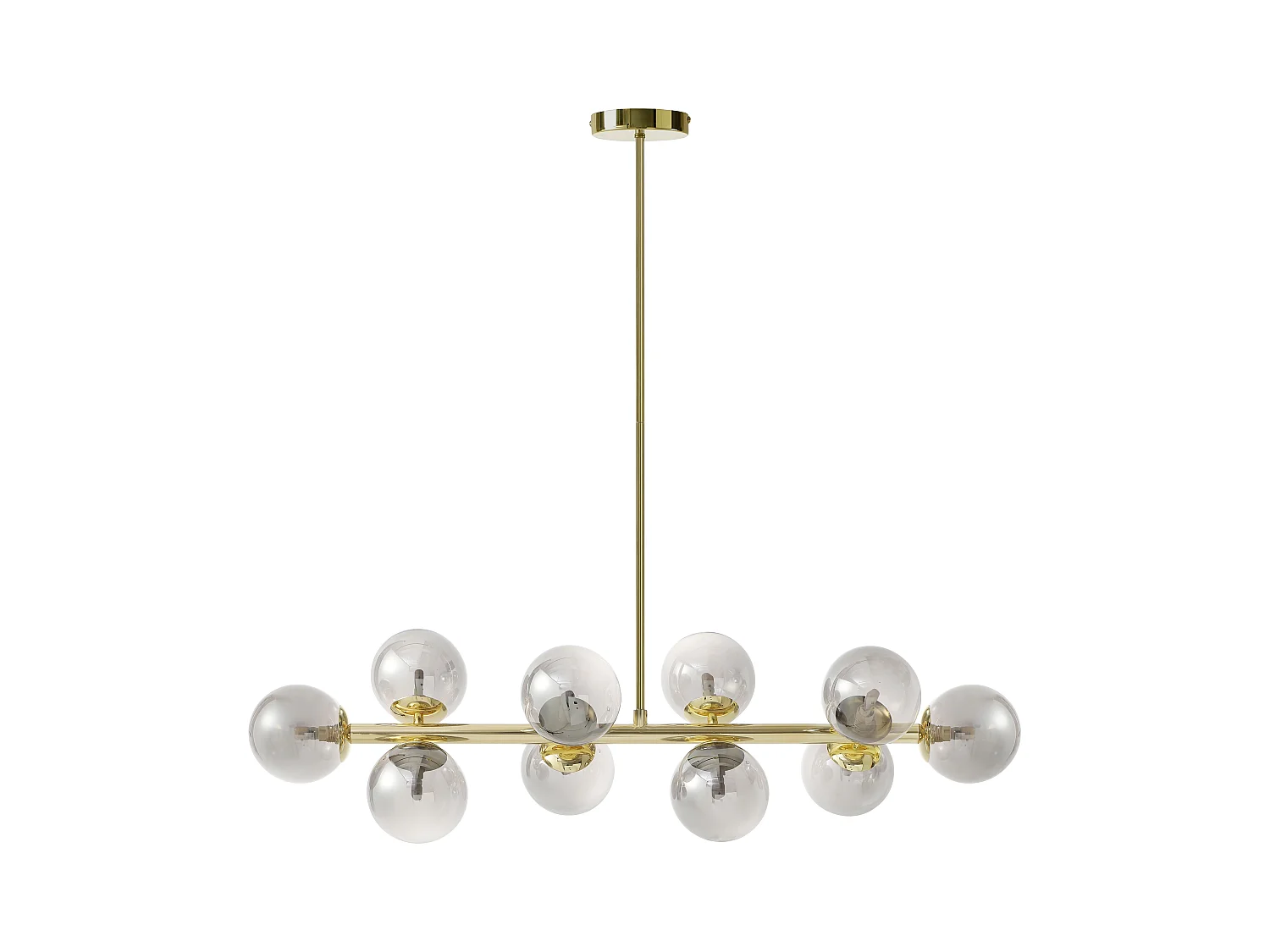 Lámpara de metal y vidrio ahumado brillante - 10 globos - L. 94 x Prof. 23 x A. 88 cm - Dorado - SOFIA
