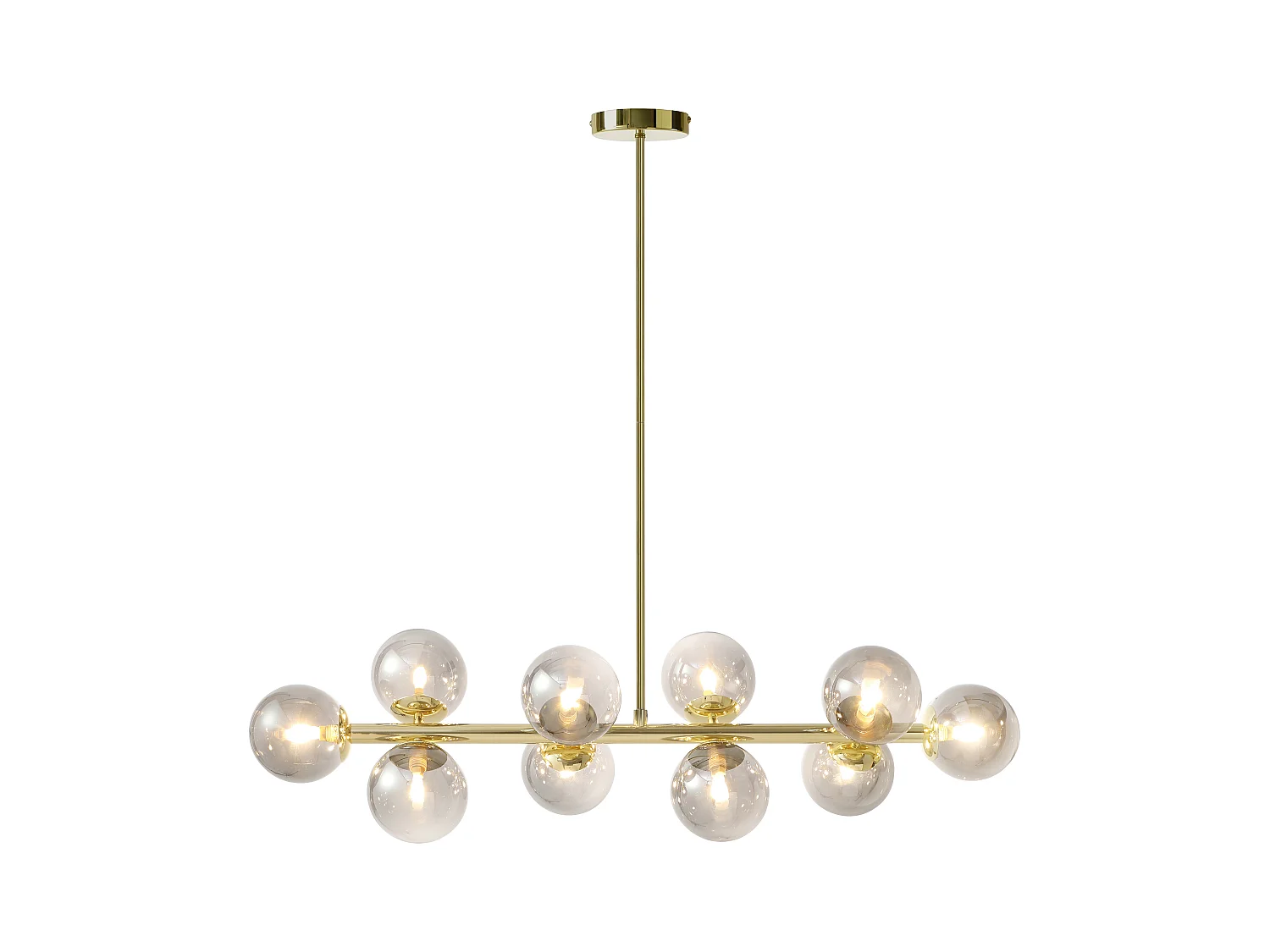 Lámpara de metal y vidrio ahumado brillante - 10 globos - L. 94 x Prof. 23 x A. 88 cm - Dorado - SOFIA