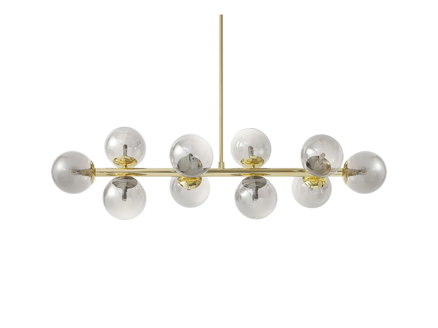 Lámpara de metal y vidrio ahumado brillante - 10 globos - L. 94 x Prof. 23 x A. 88 cm - Dorado - SOFIA