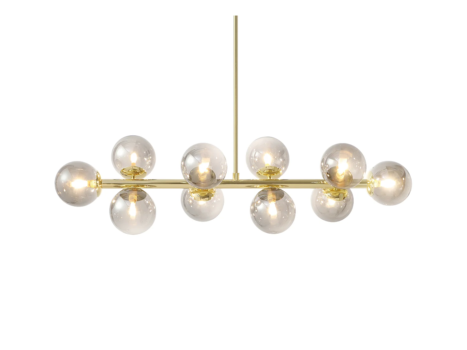Lámpara de metal y vidrio ahumado brillante - 10 globos - L. 94 x Prof. 23 x A. 88 cm - Dorado - SOFIA