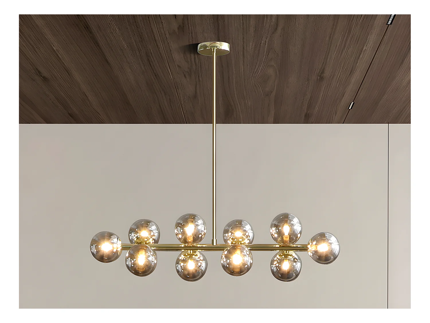 Lámpara de metal y vidrio ahumado brillante - 10 globos - L. 94 x Prof. 23 x A. 88 cm - Dorado - SOFIA
