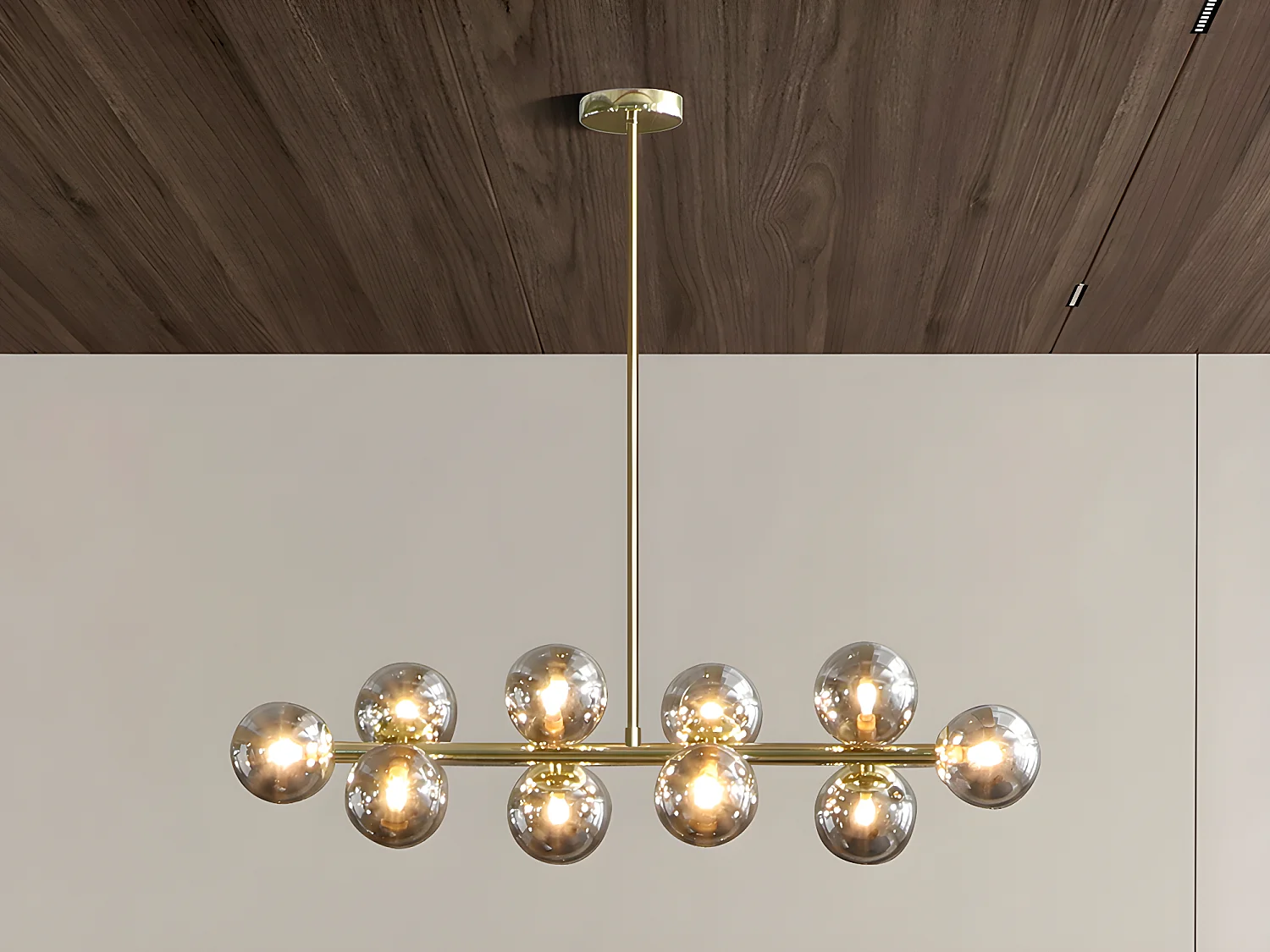Lampadario 10 sfere L. 94 x P. 23 x H. 88 cm in Metallo e Vetro fumé brillante Dorato - SOFIA