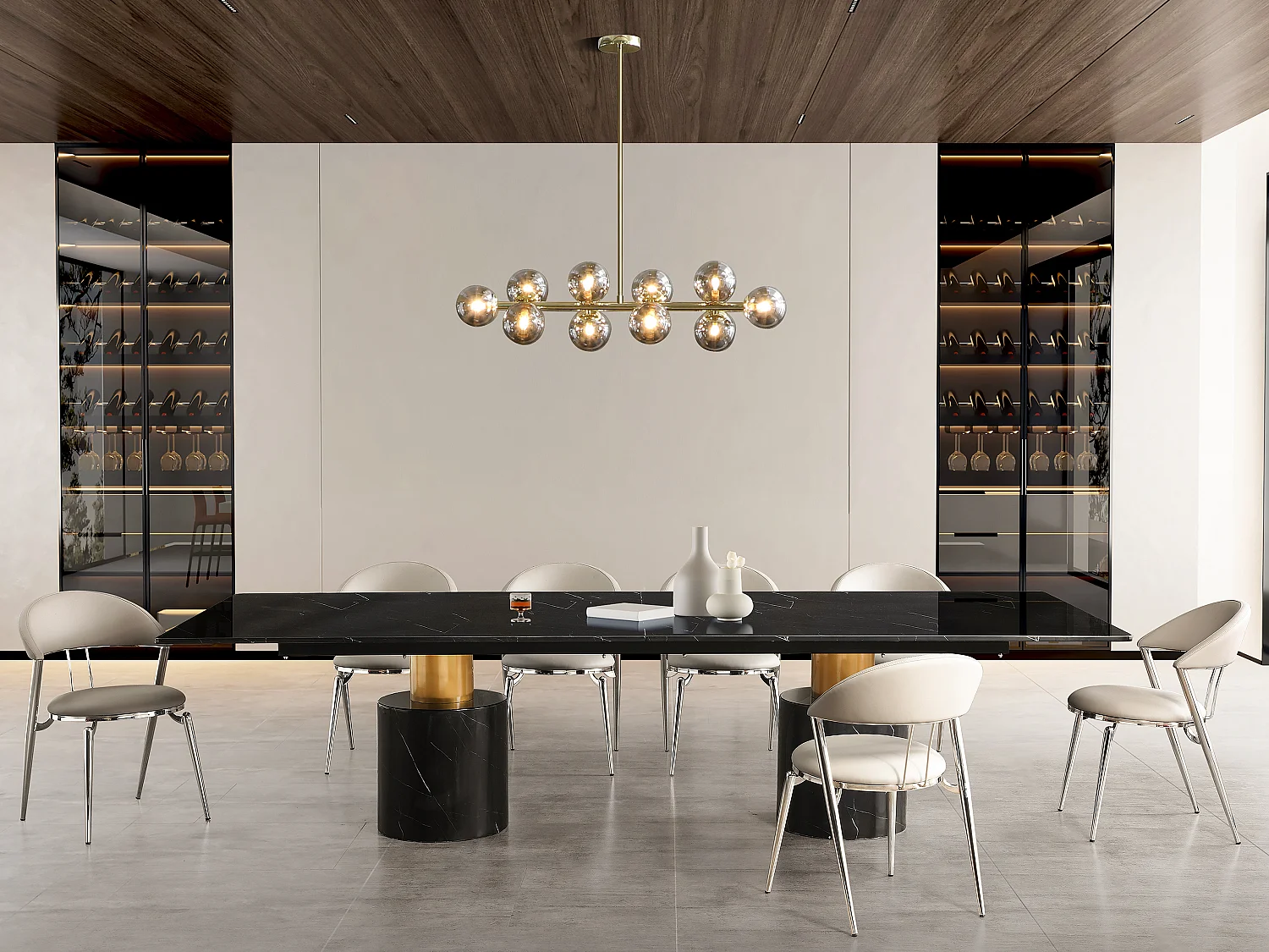 Lampadario 10 sfere L. 94 x P. 23 x H. 88 cm in Metallo e Vetro fumé brillante Dorato - SOFIA