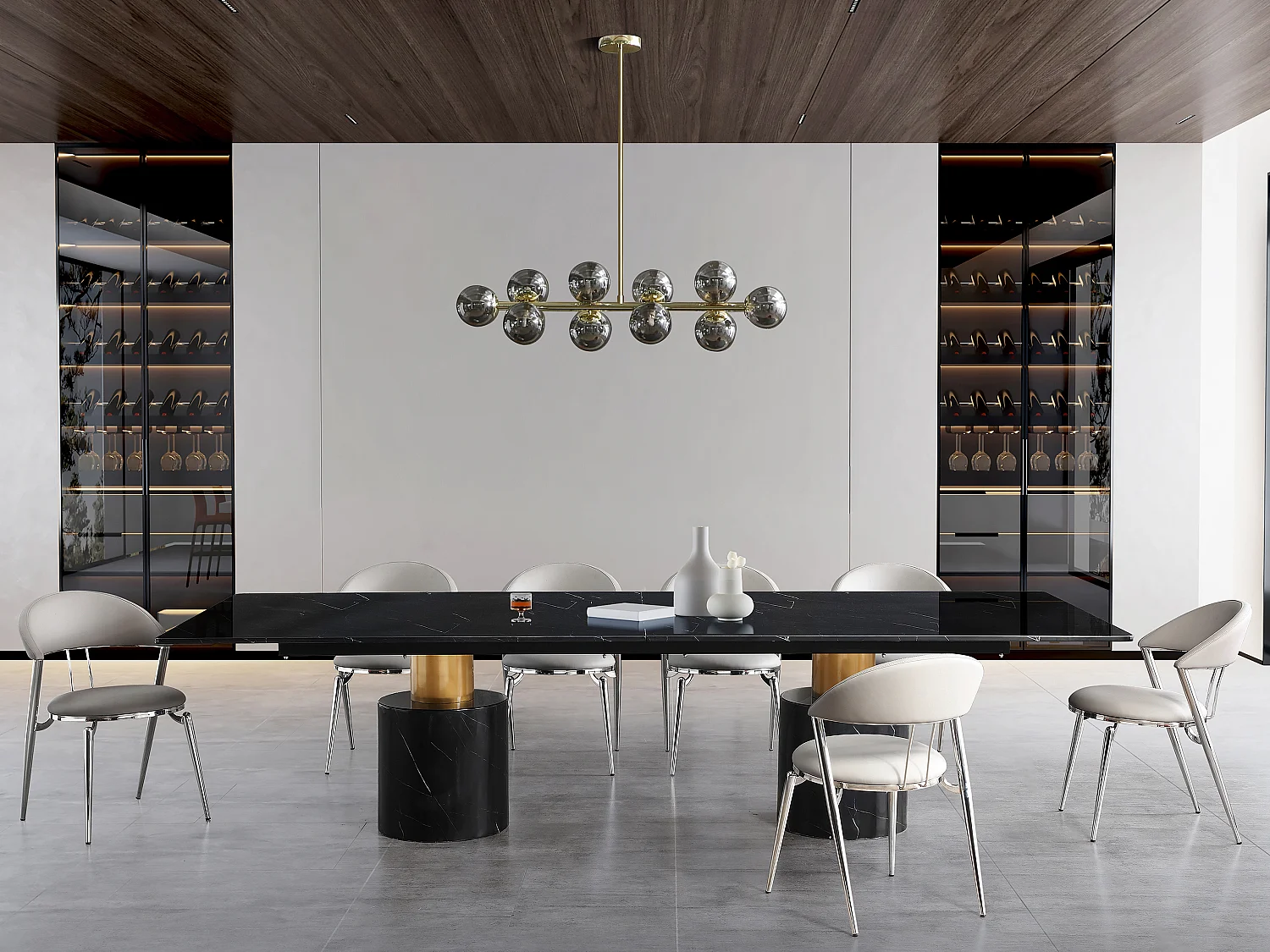 Lampadario 10 sfere L. 94 x P. 23 x H. 88 cm in Metallo e Vetro fumé brillante Dorato - SOFIA