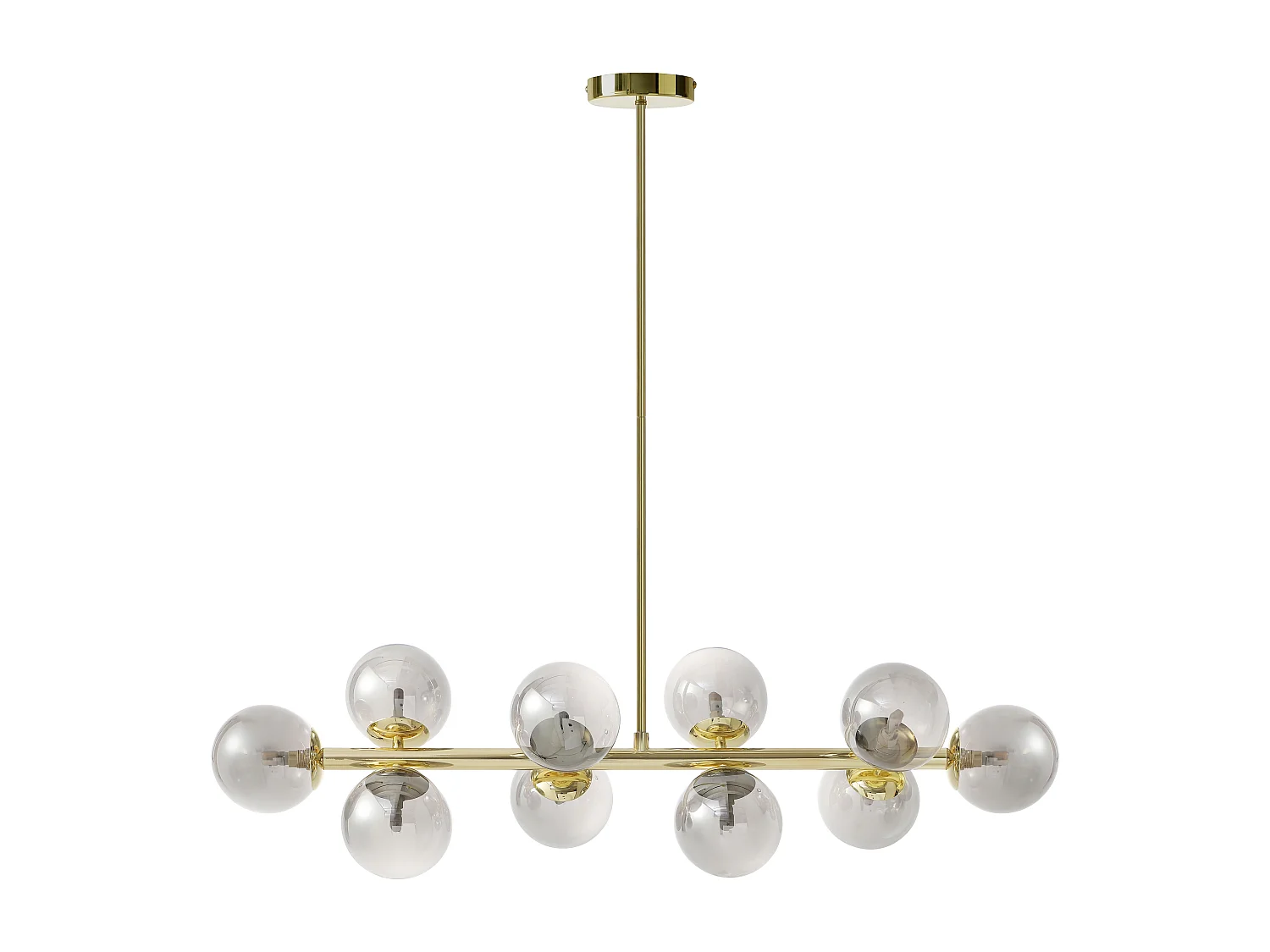 Lampadario 10 sfere L. 94 x P. 23 x H. 88 cm in Metallo e Vetro fumé brillante Dorato - SOFIA