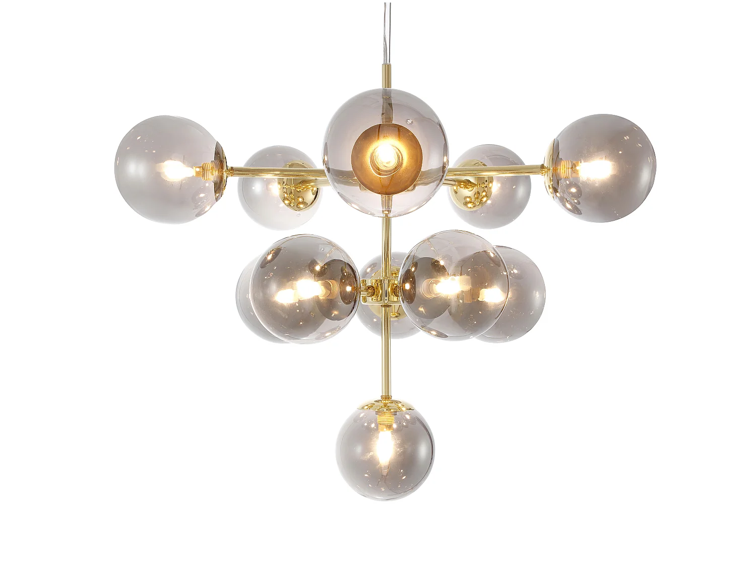 Lampadario 11 sfere D. 61 x H. 144 cm in Metallo e Vetro fumé brillante Dorato - SOFIA
