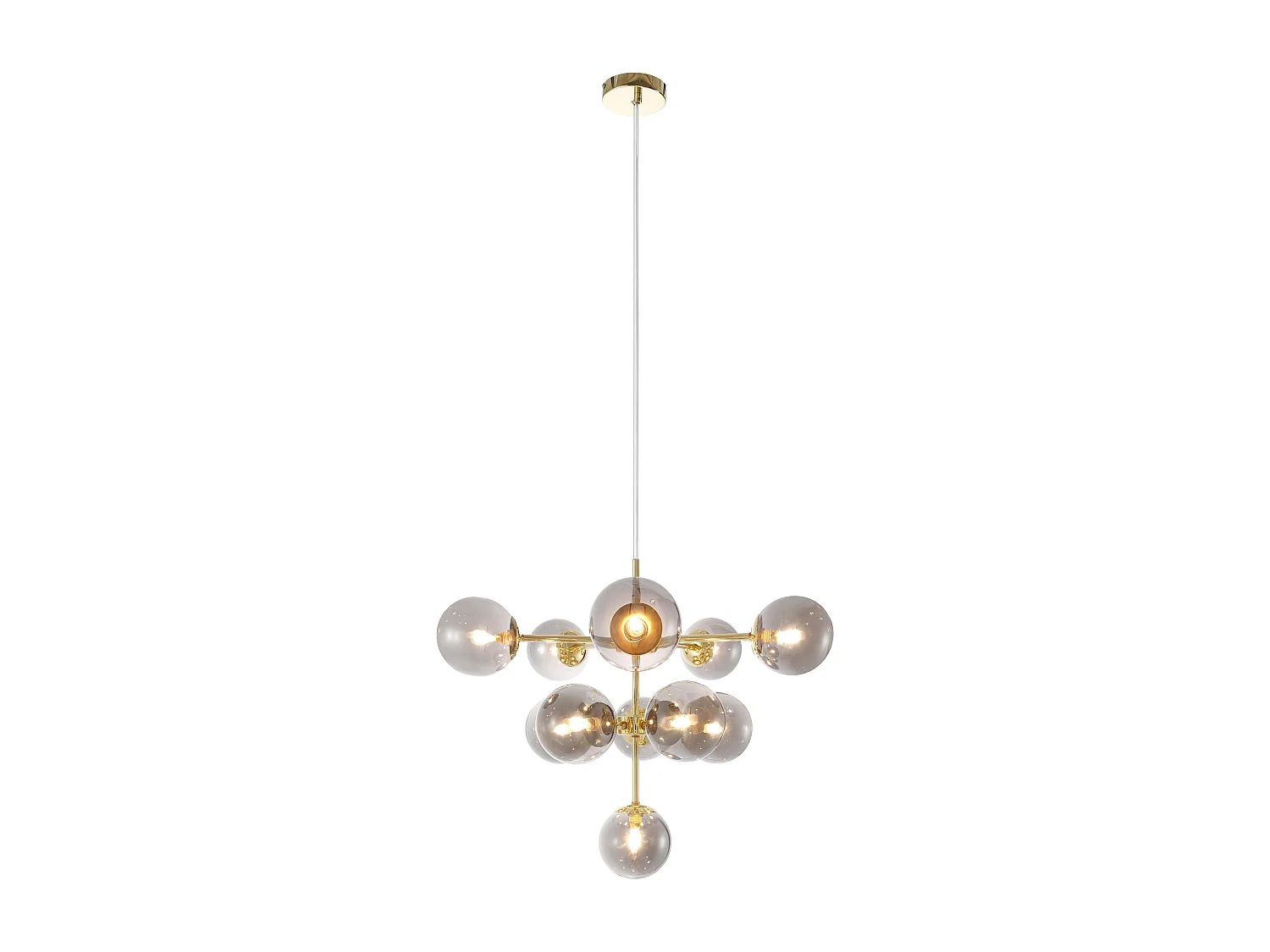 Lampadario 11 sfere D. 61 x H. 144 cm in Metallo e Vetro fumé brillante Dorato - SOFIA