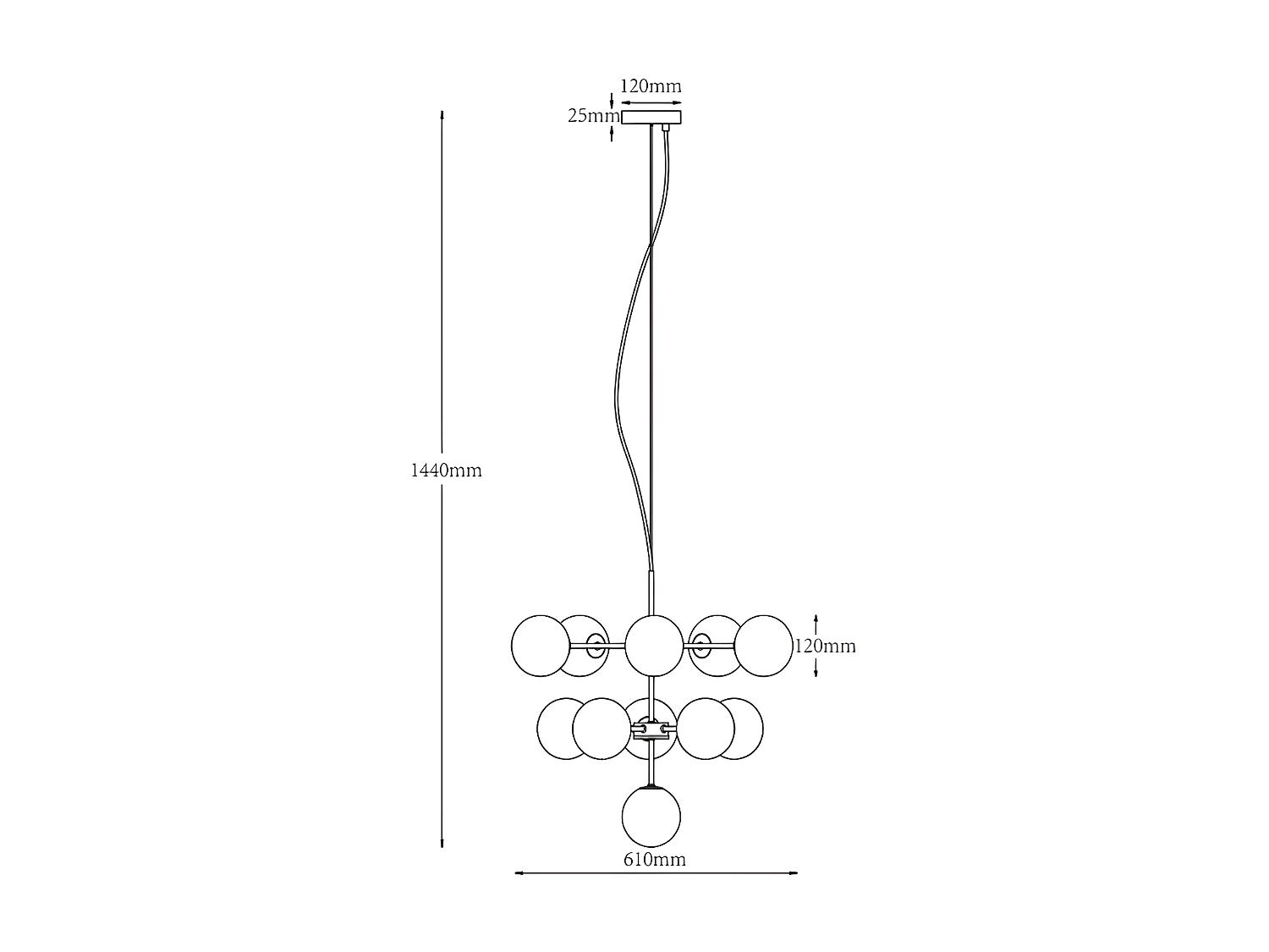 Lampadario 11 sfere D. 61 x H. 144 cm in Metallo e Vetro fumé brillante Dorato - SOFIA