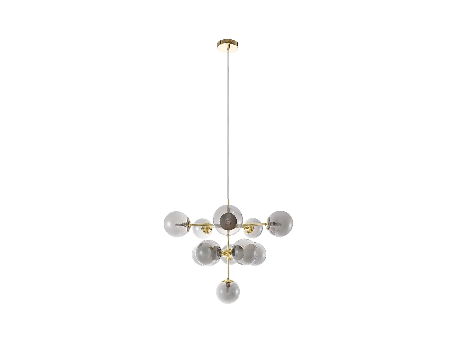 Lámpara de metal y vidrio ahumado brillante - 11 globos - D. 61 x Alt. 144 cm - Dorado - SOFIA