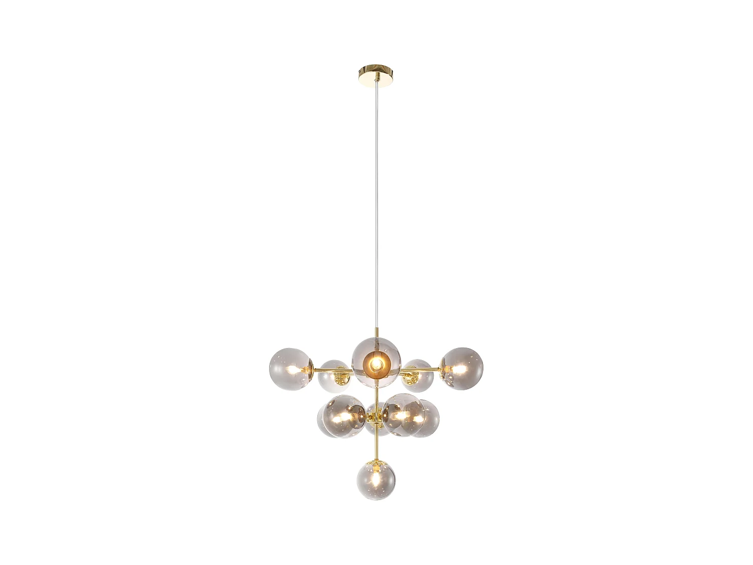 Lámpara de metal y vidrio ahumado brillante - 11 globos - D. 61 x Alt. 144 cm - Dorado - SOFIA